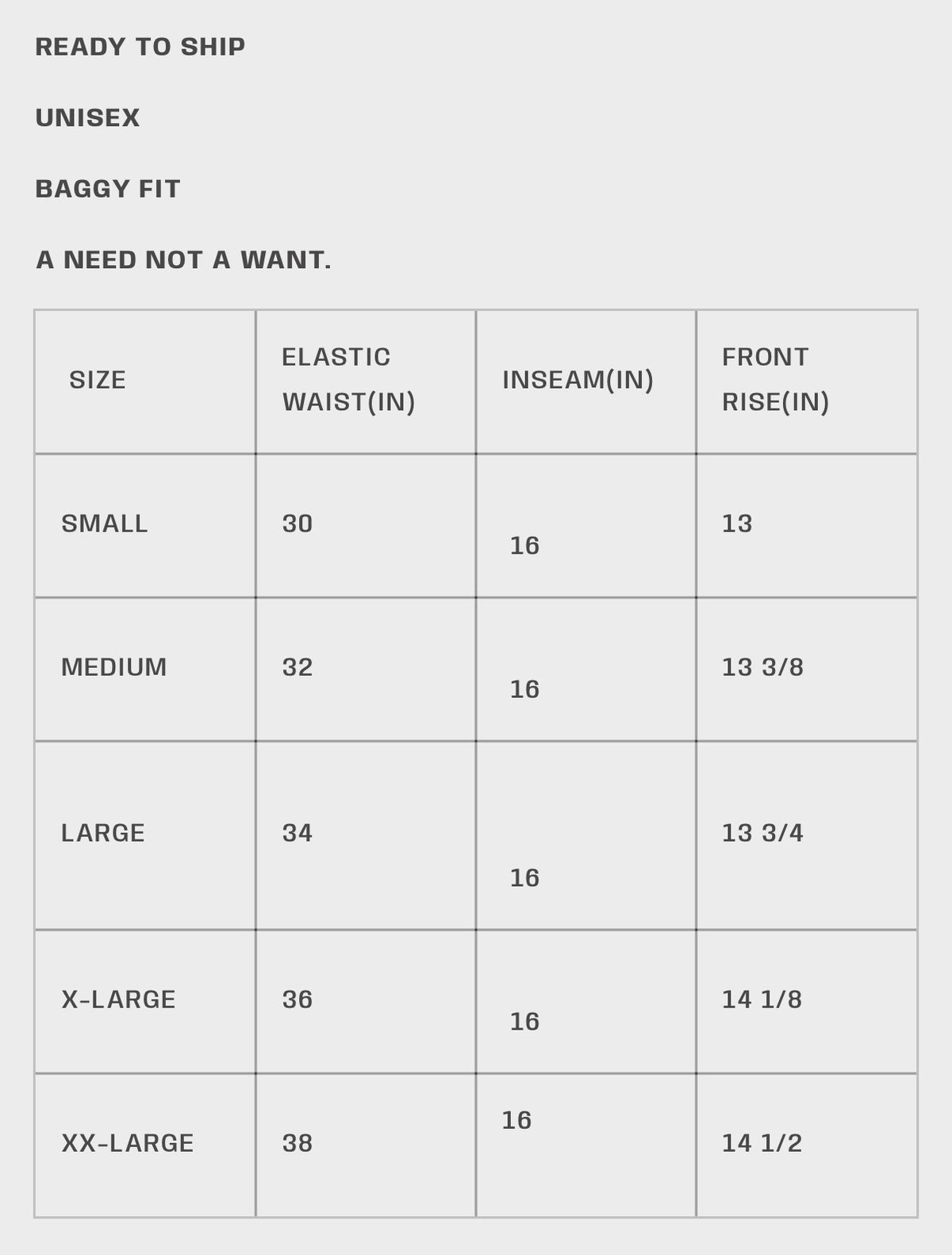 HMDD Banksy Jorts size chart — brand card with waist, inseam and front rise measurements in inches