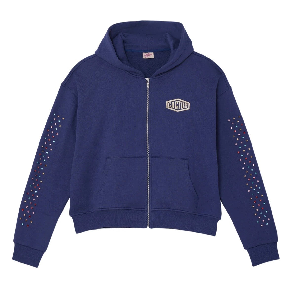 AZVA Navy Crystal Cactus Zip Hoodie