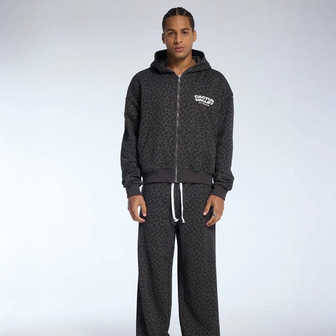 AZVA Black Leopard Art Zip Hoodie