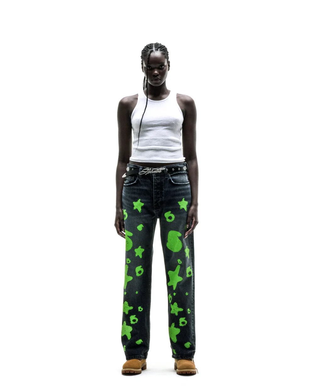 Sp5der Black Green Beluga Stamp Denim Pants