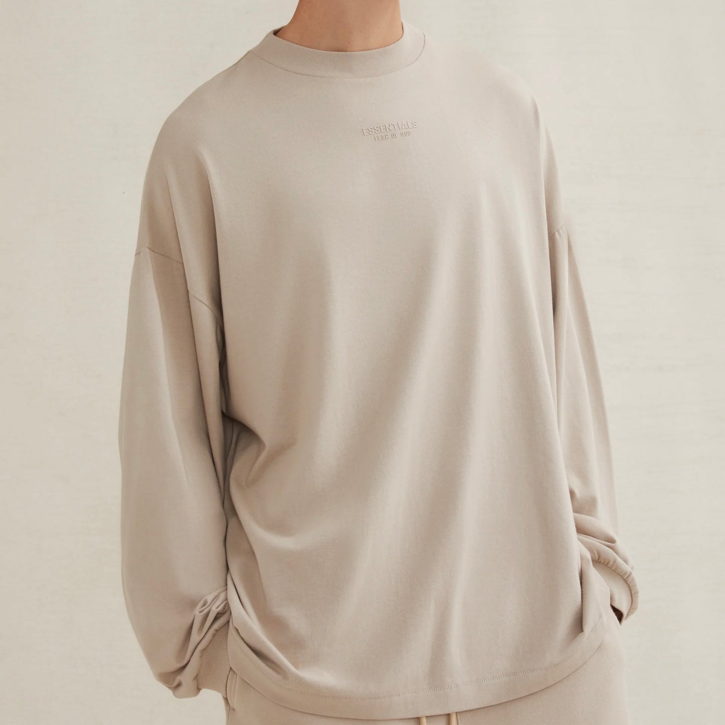 Fear of God Essentials Silver Cloud Long Sleeve On Body View