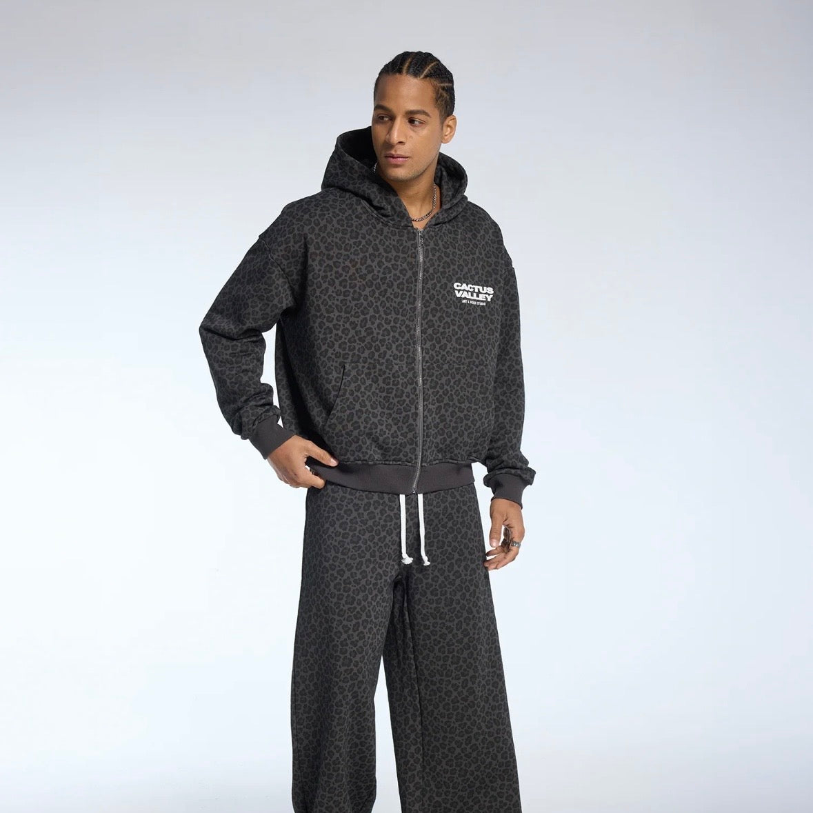 AZVA Black Leopard Art Zip Hoodie