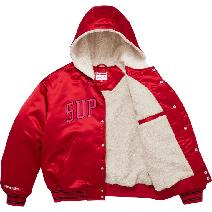 Supreme Red Mitchell & Ness Satin Varsity Jacket