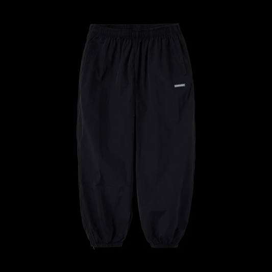 GV Gallery Everyday Sweatpants, black twill pants with elastic cuffs and a grey rubber Raspberry patch on the thigh