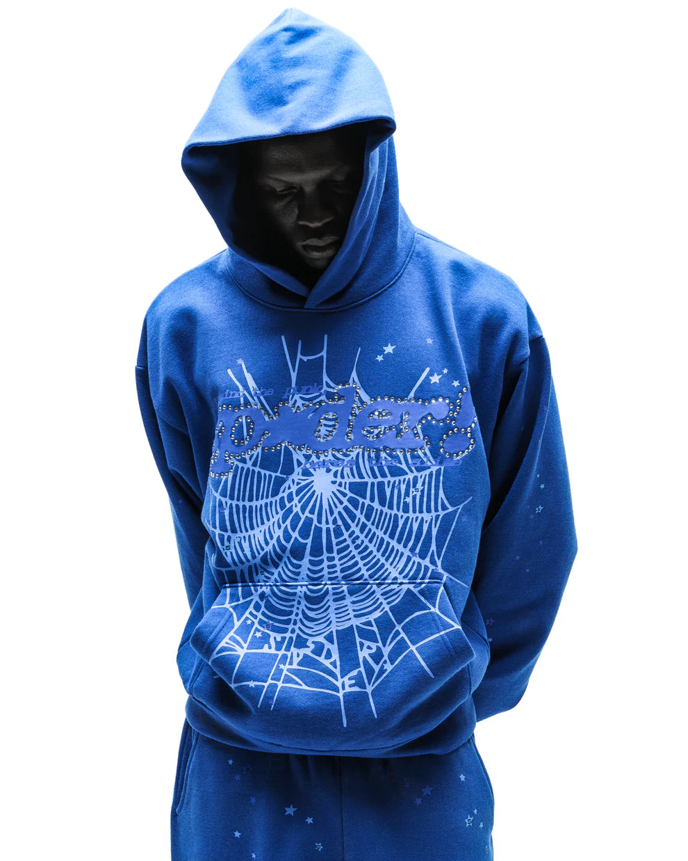 Sp5der Blue Rhinestone Punk V2 Hoodie