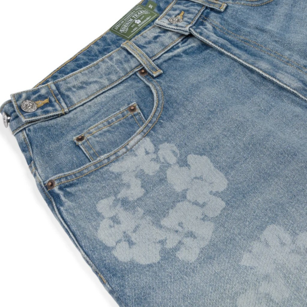 Denim Tears Light Wash Laser Wreath Denim Shorts logo