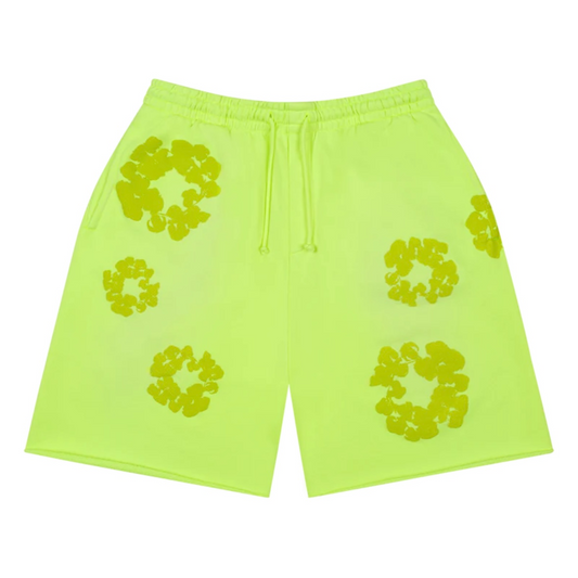Denim Tears Neon Green Mono Cotton Wreath Shorts front