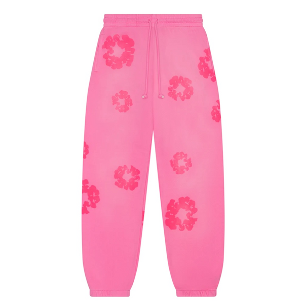 Denim Tears Pink Mono Cotton Wreath Sweatpants, pink joggers with tonal pink wreath prints and gathered elastic cuffs