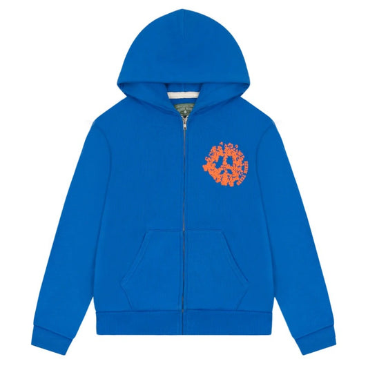 Denim Tears Royal Blue Orange University Zip Hoodie Front