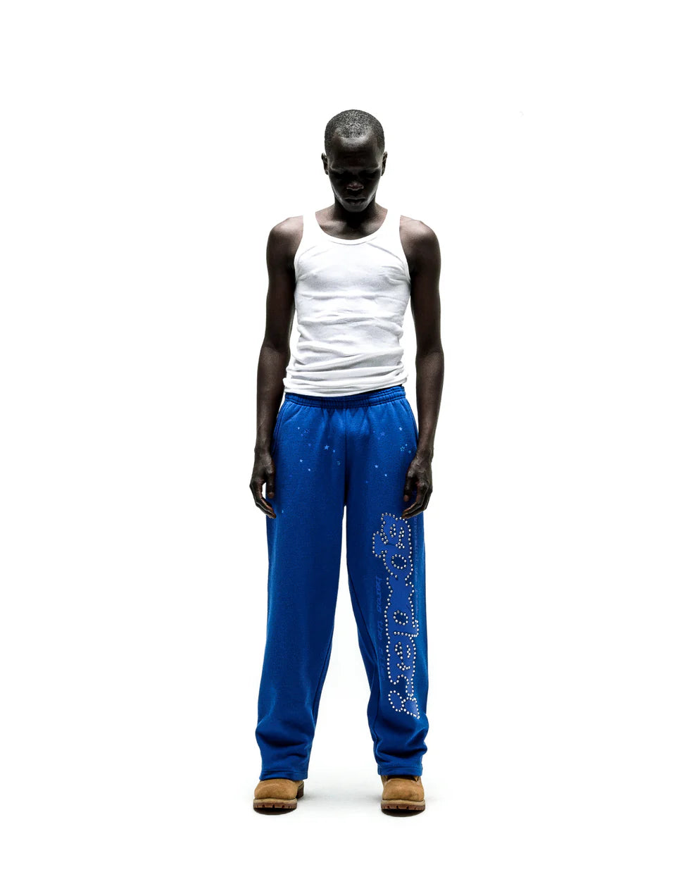 Sp5der Blue Rhinestone Punk V2 Sweatpants