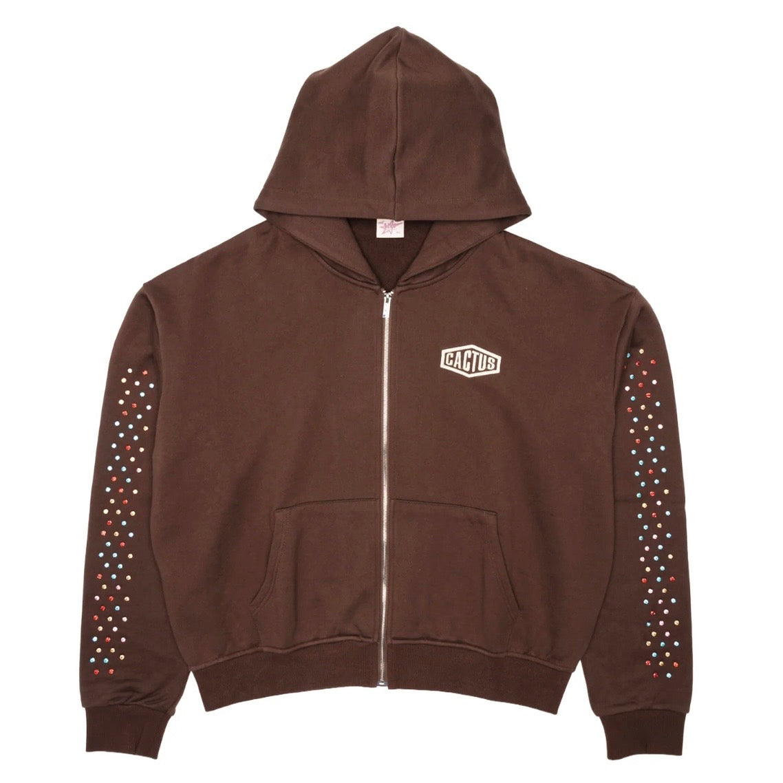 AZVA Brown Crystal Cactus Zip Hoodie