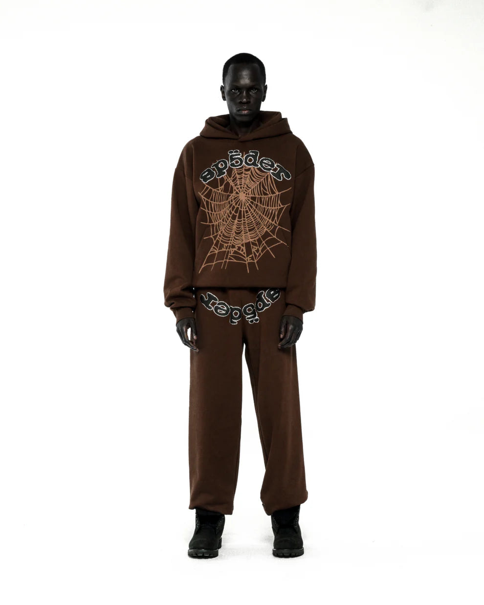 Sp5der Brown Rhinestone OG Web Hoodie