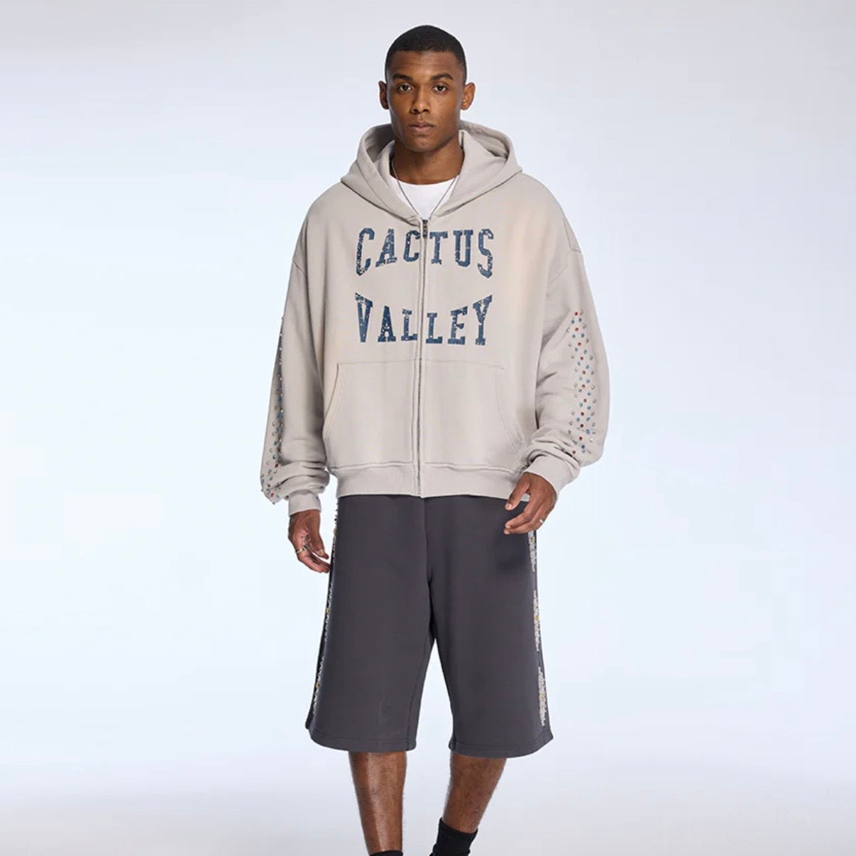 AZVA Bone Crystal Valley Zip Hoodie
