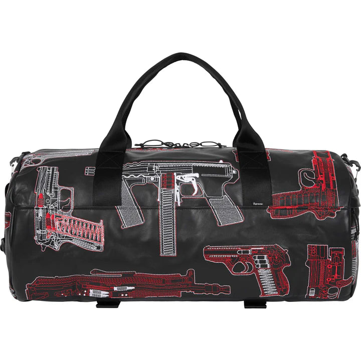 Supreme Black Guns Embroidered Leather Duffle Bag