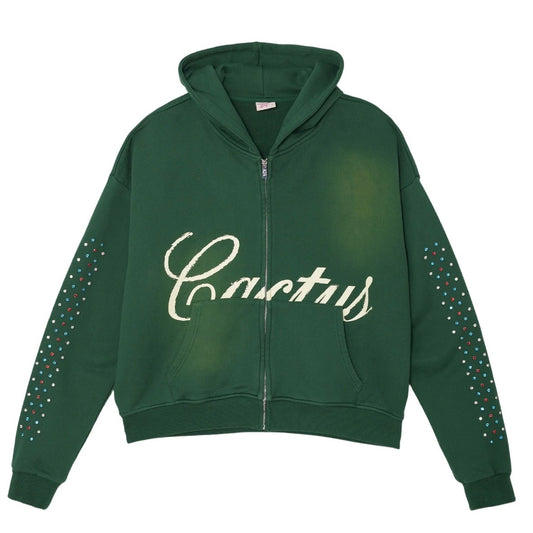 AZVA Green Hidden Crystal Zip Hoodie