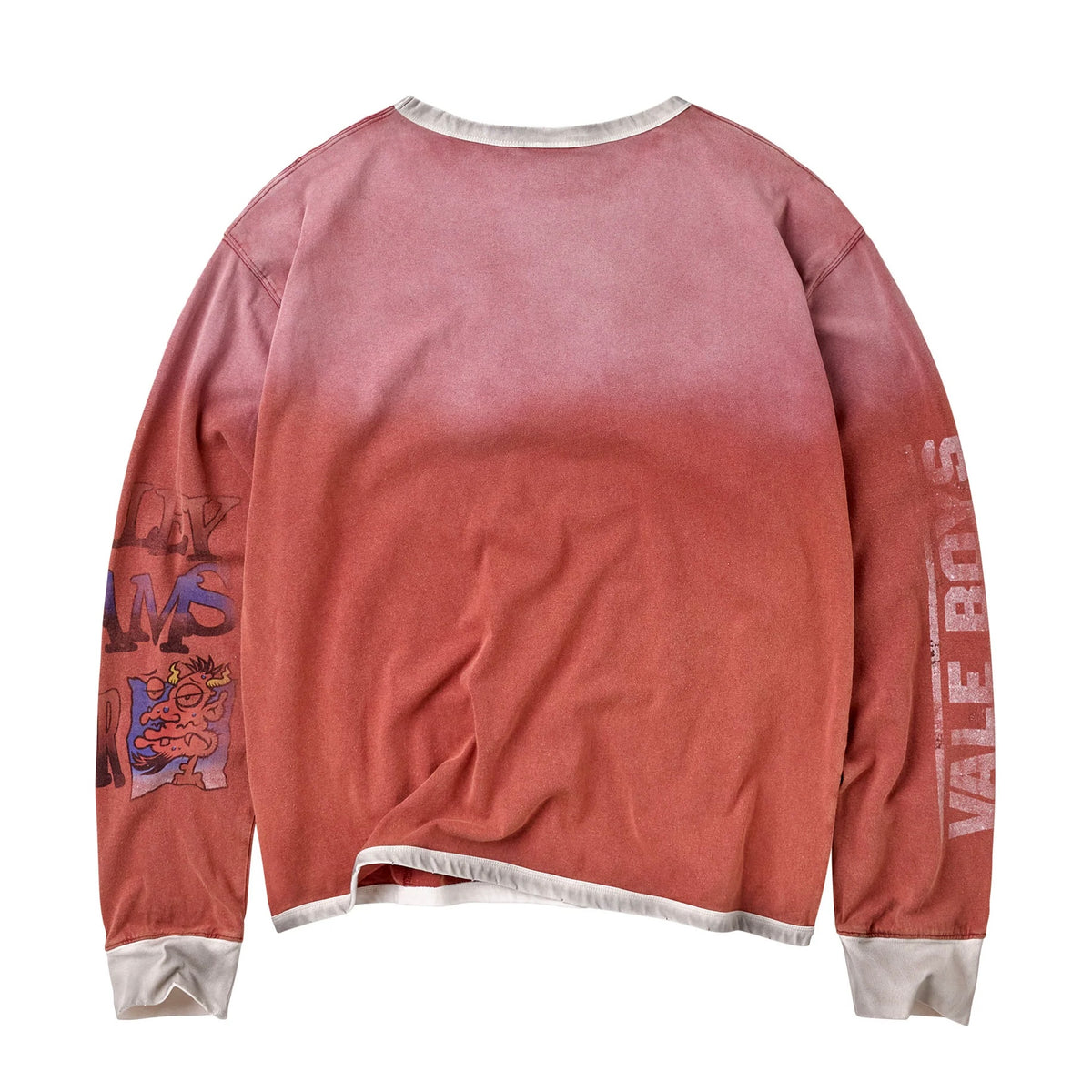 Vale Hot Mess Long Sleeve back - faded pink-to-red gradient with VALE BOYS lettering down the sleeve
