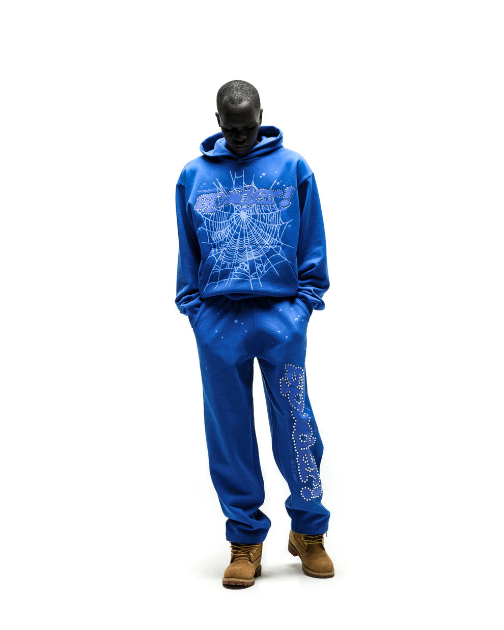 Sp5der Blue Rhinestone Punk V2 Hoodie