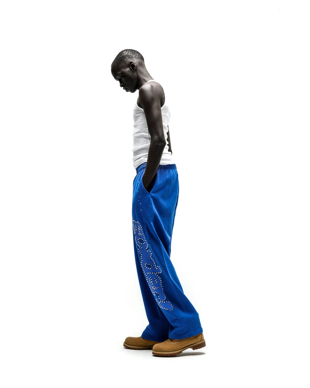 Sp5der Blue Rhinestone Punk V2 Sweatpants