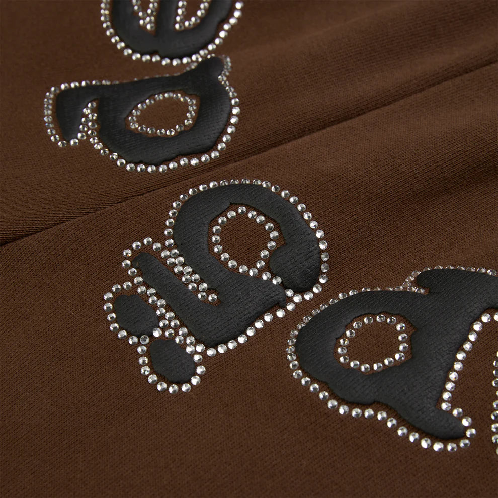 Sp5der Brown Rhinestone OG Web Sweatpants