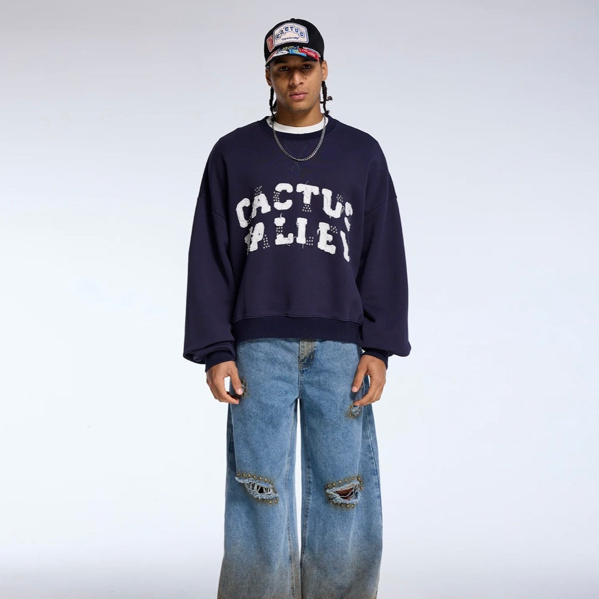 AZVA Navy Cactus Uni Crewneck