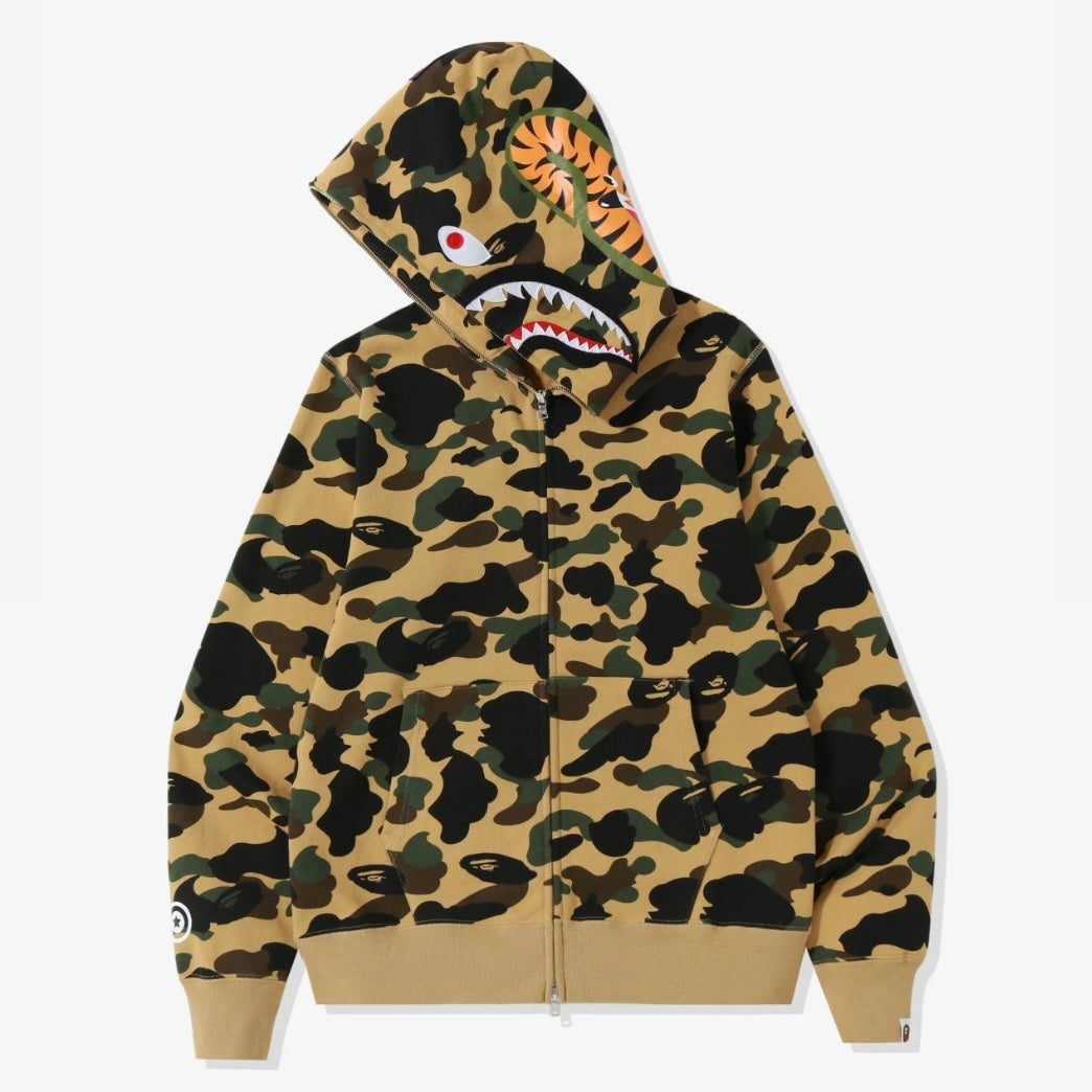 Bape Yellow 1st Camo Shark Zip Hoodie
