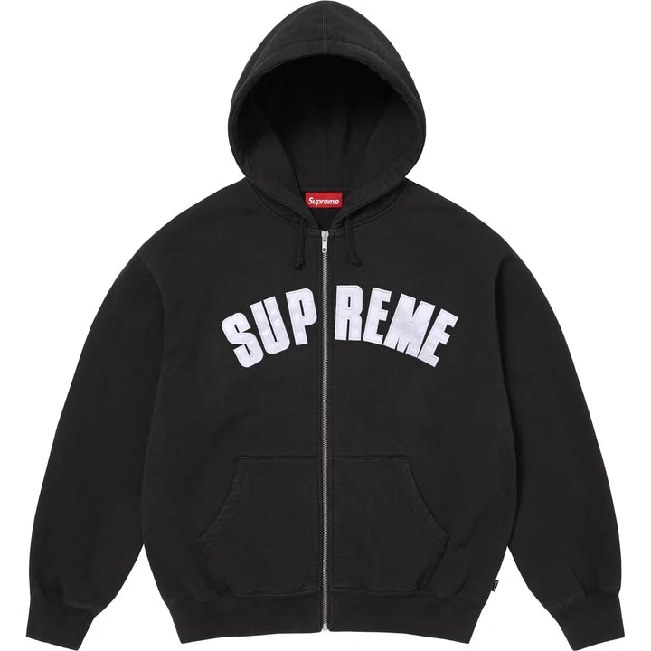 Supreme Larry Clark Black Zip Hoodie front view with the arched white Supreme chest applique