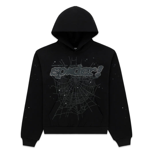 Sp5der Black Rhinestone Punk V2 Hoodie