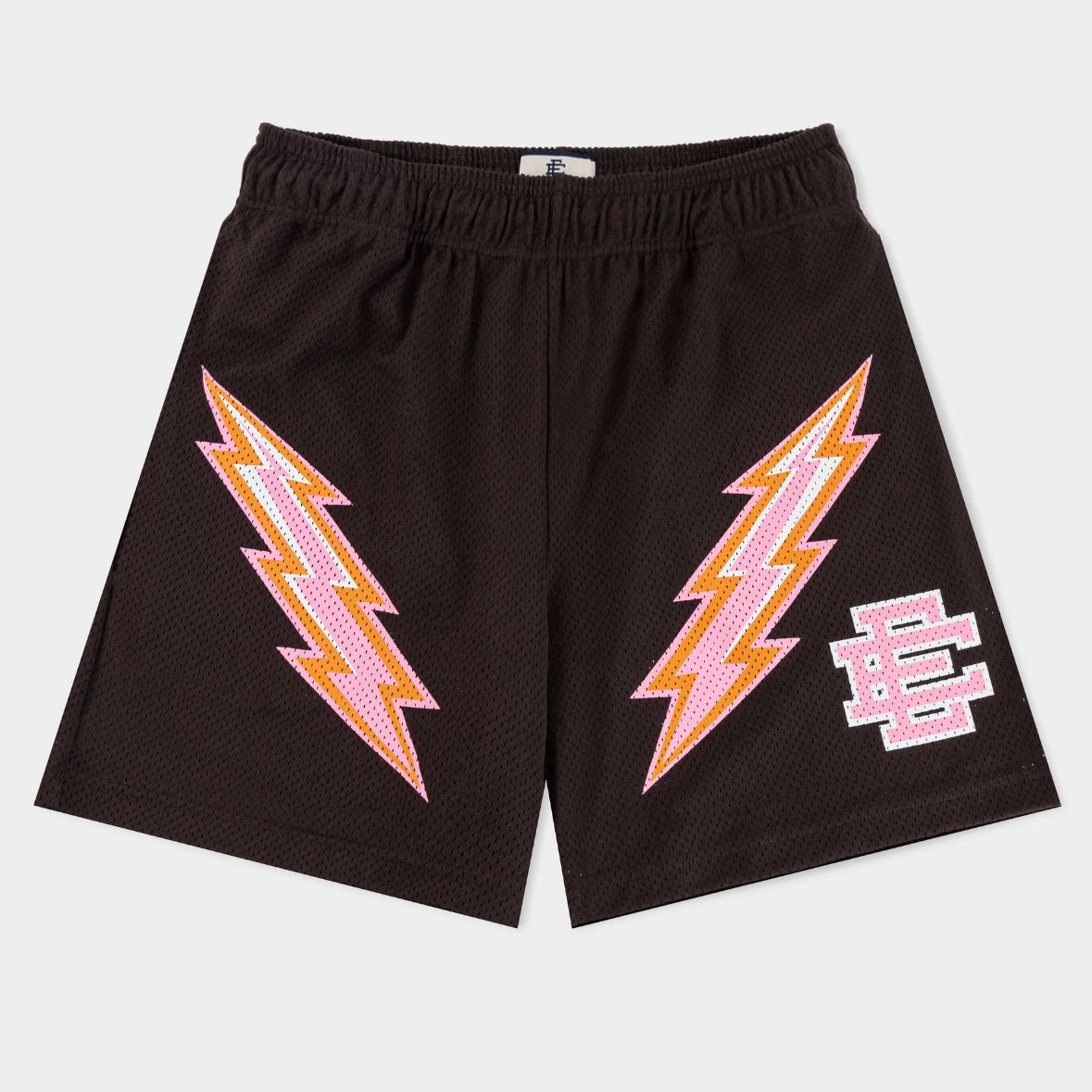 Eric Emanuel Dark Brown Pink Bolt Shorts Front