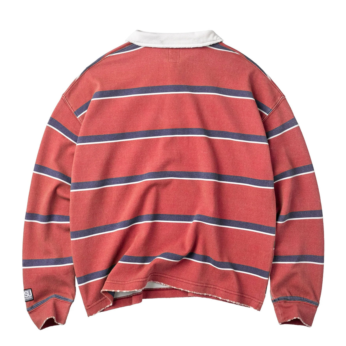 Vale Red Valemore Rugby Long Sleeve, back of the red striped rugby with white collar