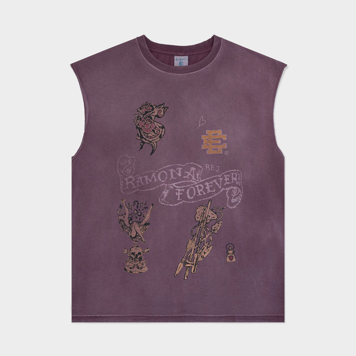 Eric Emanuel Mauve Tattoo Cutoff Shorts