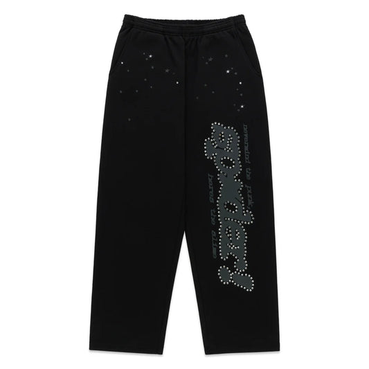 Sp5der Black Rhinestone Punk V2 Sweatpants
