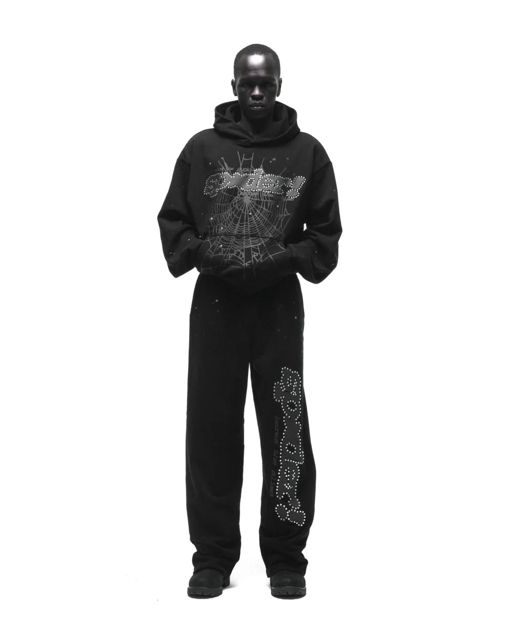 Sp5der Black Rhinestone Punk V2 Hoodie – Sp5der Hoodie | Soles
