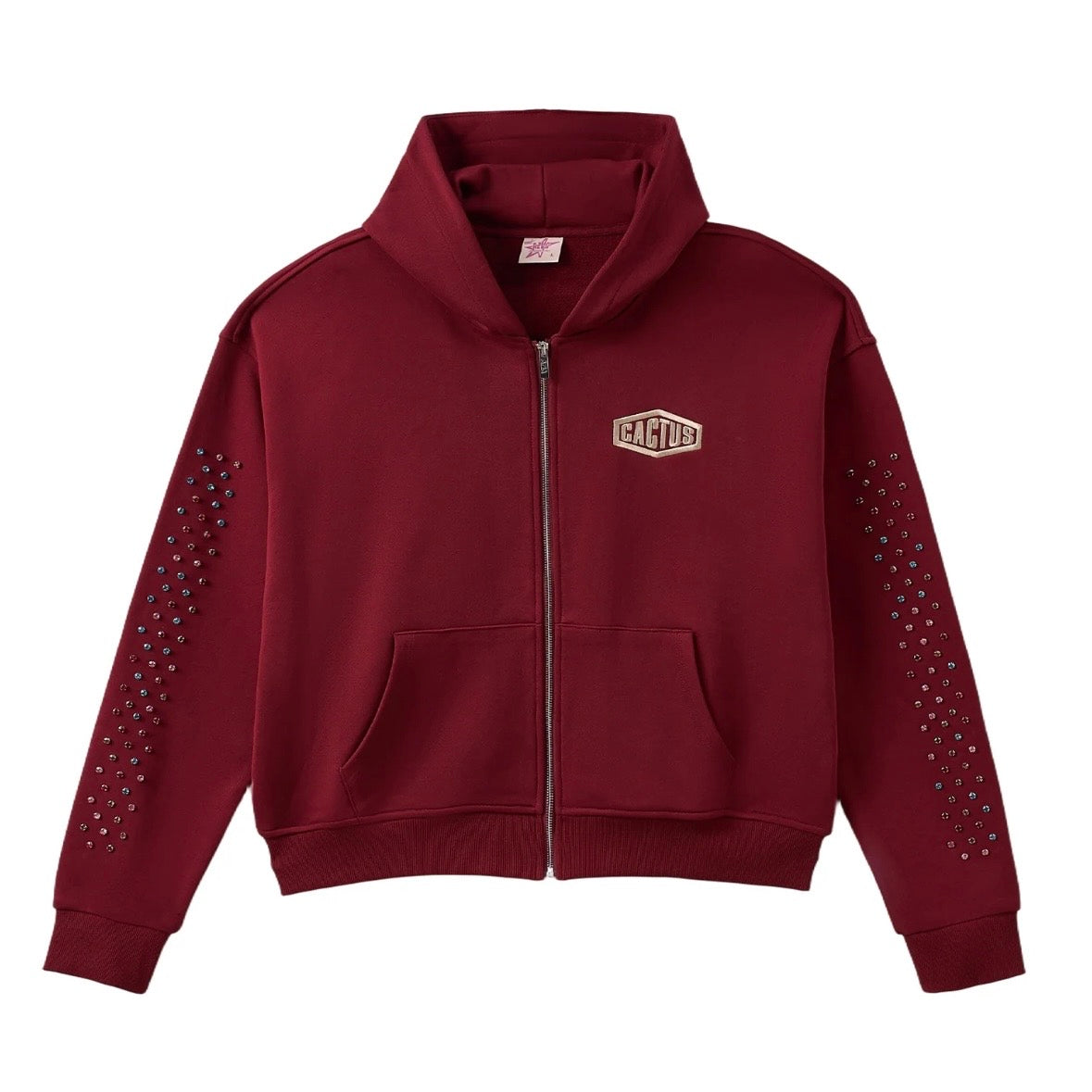 AZVA Maroon Crystal Cactus Zip Hoodie