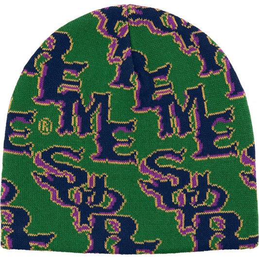 Supreme Green Slanted Gothic Outline Beanie