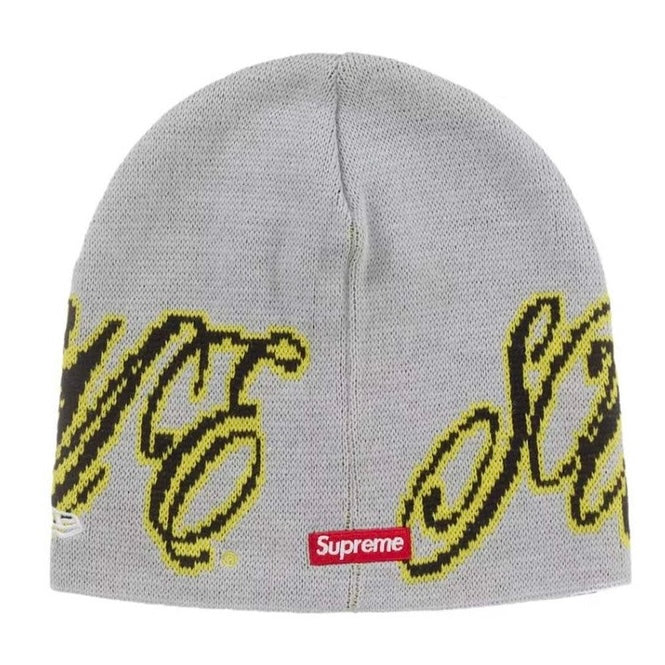 Supreme New Era Grey Cursive Beanie