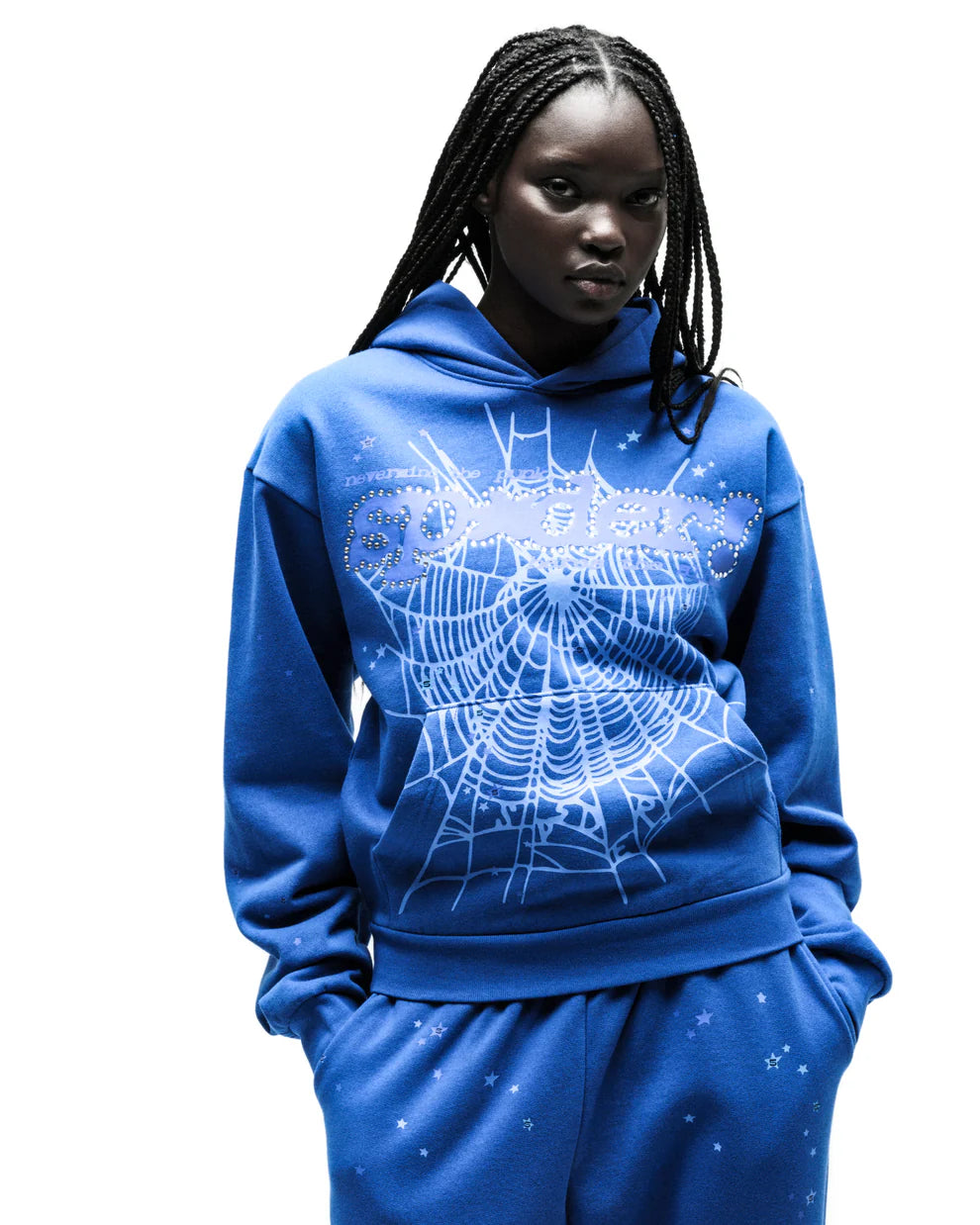 Sp5der Blue Rhinestone Punk V2 Hoodie