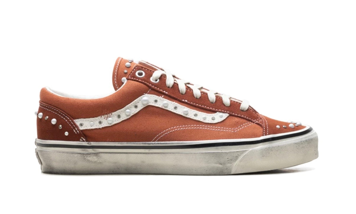 Vans LX Old Skool 36 Pearlized Pack Rust Bronze, medial side profile with the pearl-studded sidestripe and black sidewall line