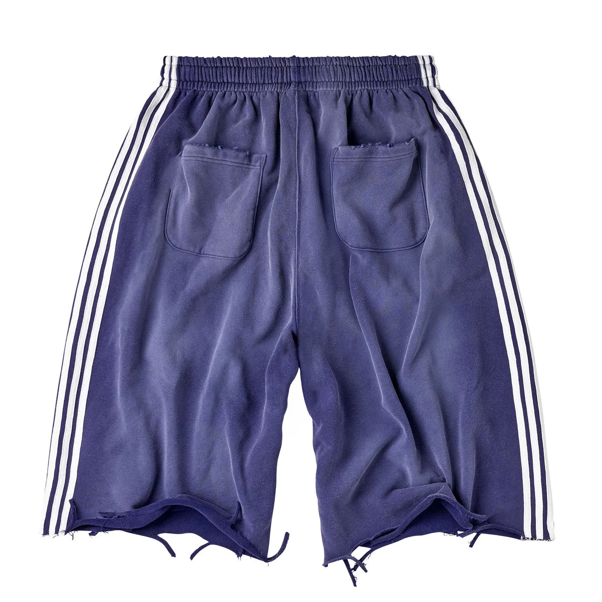 Vale Stripe 3/4 Shorts back - two patch pockets with white stripes running to the drawcord-tied hems