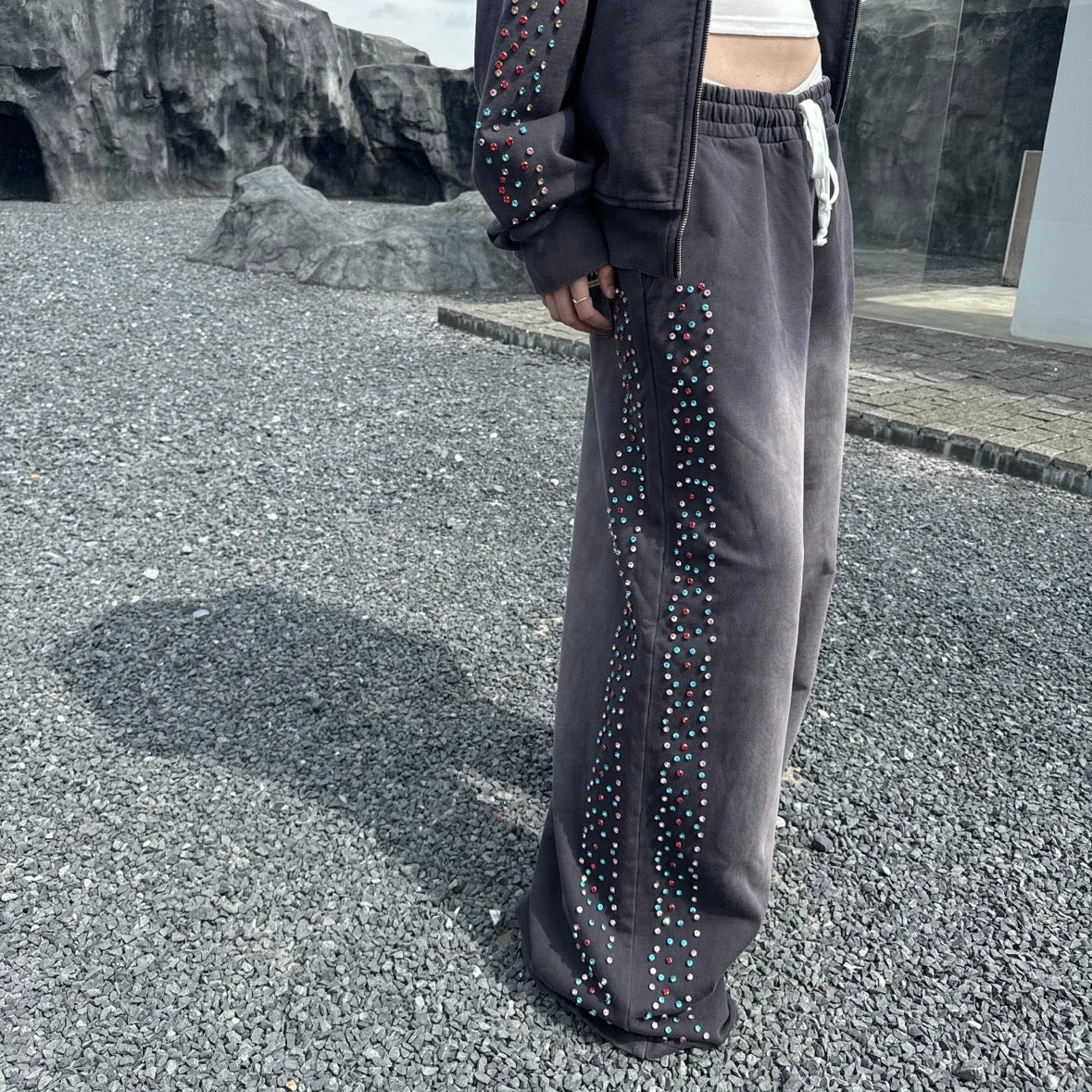 AZVA Vintage Black Crystal Cactus Sweatpants