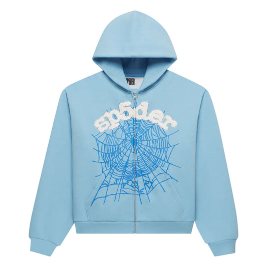 Sp5der Sky Blue OG Web Zip Hoodie