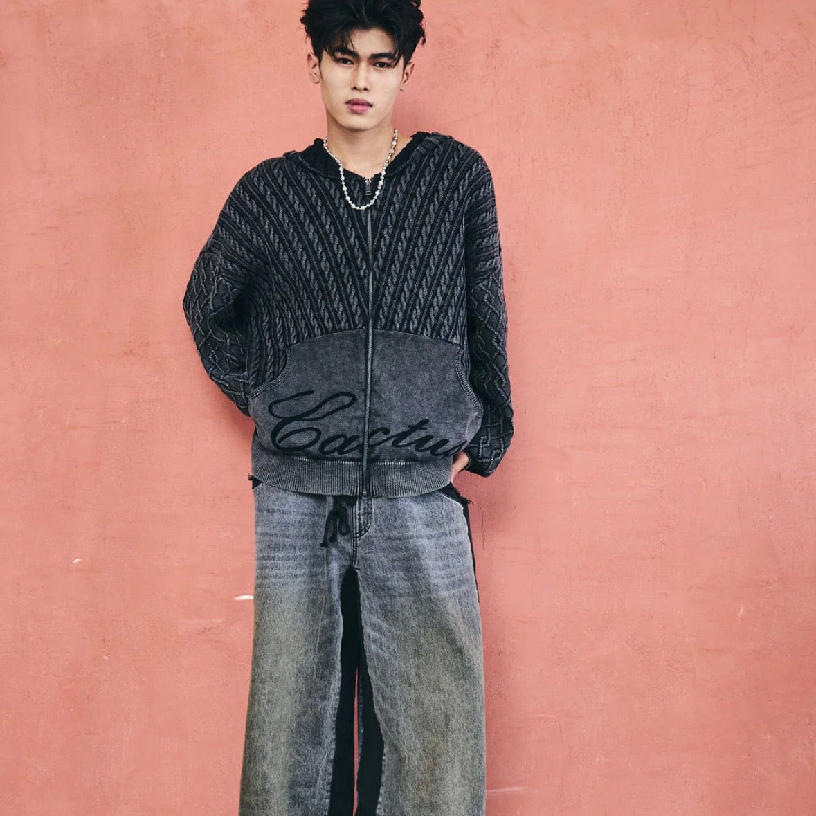 AZVA Grey Chain Knit Zip Hoodie
