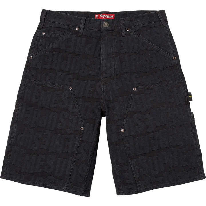 Supreme Black Repeat Jacquard Double Knee Denim Shorts