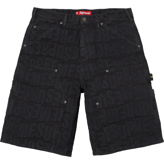 Supreme Black Repeat Jacquard Double Knee Denim Shorts