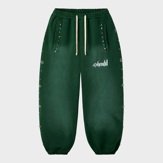 HMDD Green Flower Studded Scrunch Sweatpants