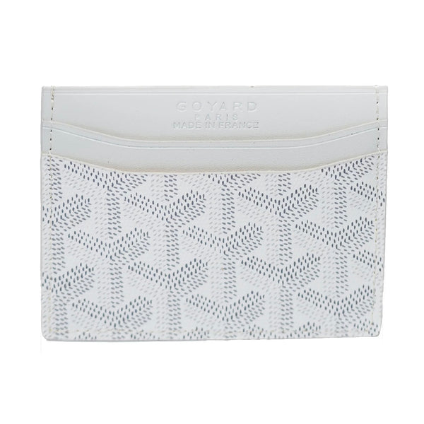 Goyard White Saint Sulpice Card Holder, white chevron canvas card holder with white leather trim and an embossed logo on the top band