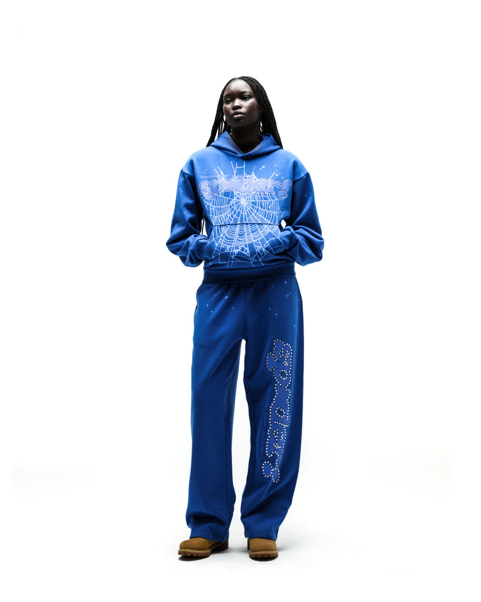 Sp5der Blue Rhinestone Punk V2 Hoodie