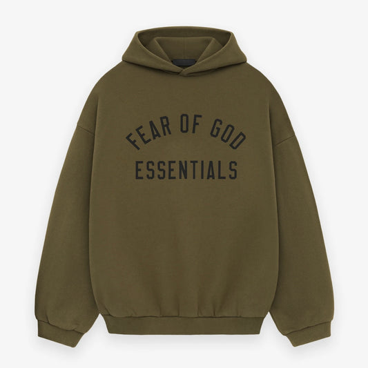 Fear of God Essentials Olive Fleece Hoodie Front