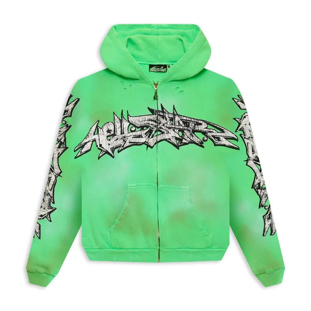 Hellstar Green Graffiti Zip Hoodie