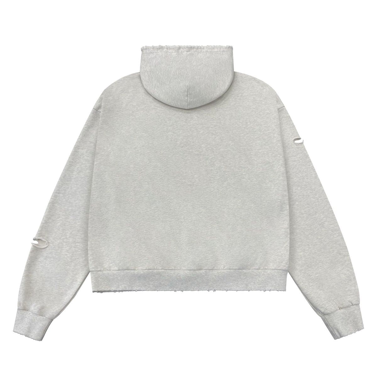 Back of the heather grey Stile De Amor Animato Hoodie with small cut-outs