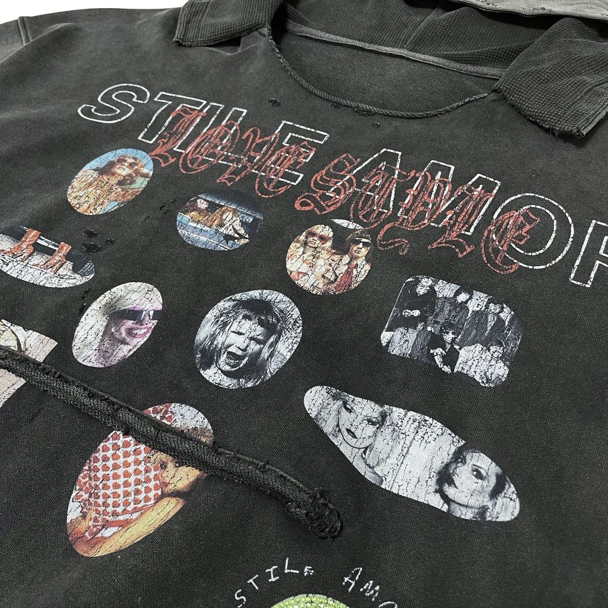 Close-up of the STILE AMOR wordmark and photo patches on the Sfera Hoodie